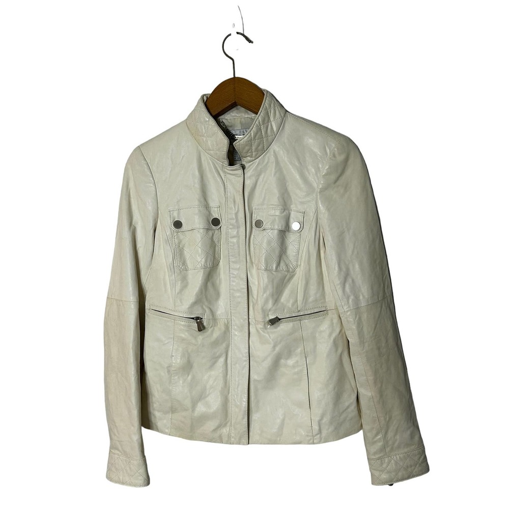 Worth womens sz 4‎ white leather moto jacket